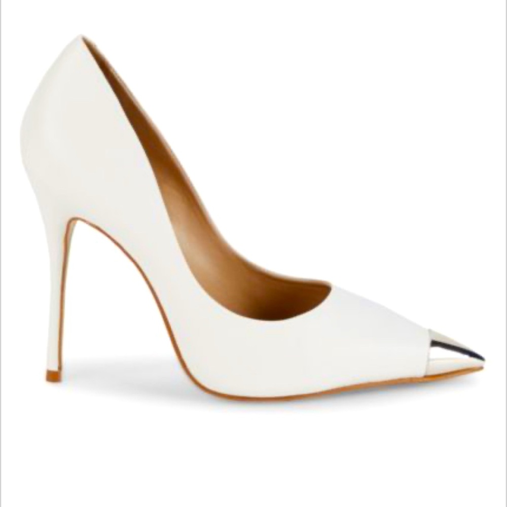 Saks Off Fifth Cap-Toe White Leather Stiletto Pumps